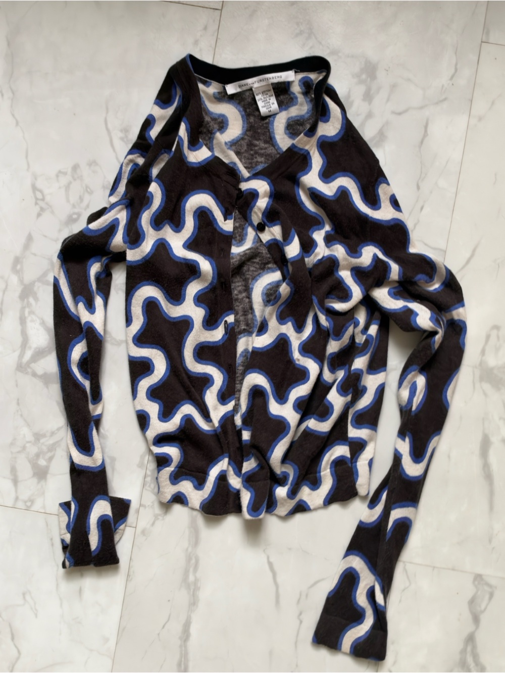 Diane von furstenburg Wavy Pattern Wrap Top - Black & Blue